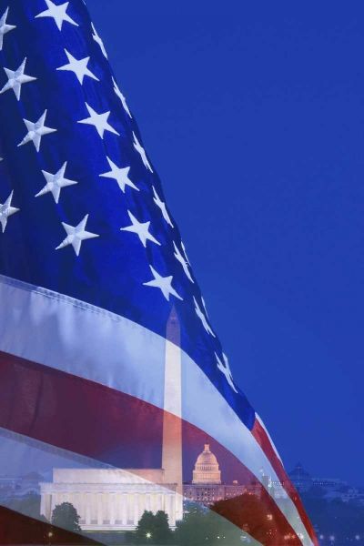 Washington DC, American flag superimposed